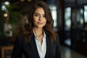 Fototapeta premium Generative AI picture portrait of amazing gorgeous office worker young woman