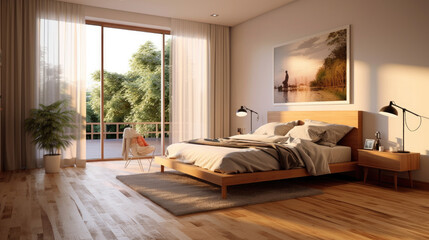 Bedroom, Interior design of modern elegant bedroom. Generative Ai