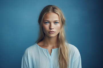 Obraz premium Generative Ai portrait of young woman natural beauty wear winter season clothes isolated on blue color background