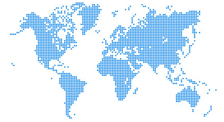 Halftone world map isolated. Vector illustration. Dotted map in flat design Blue SVG.	
