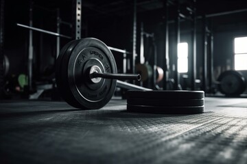Gym equipment for weightlifting during training. Generative AI - obrazy, fototapety, plakaty