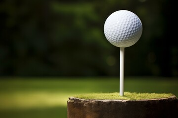 A golf ball positioned on a tee ready to initiate a swing. Generative AI