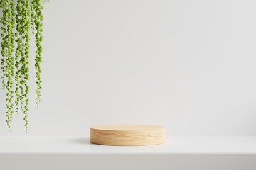 circular wooden podium with white background.3d rendering.