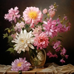 Obraz na płótnie Canvas A set of flowers daisy and peony