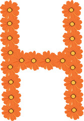 alphabet floral font h, alphabet vector, flower font