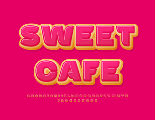 Vector advertising banner Sweet Cafe. Modern artistic Font. Tasty Alphabet Letters and Numbers