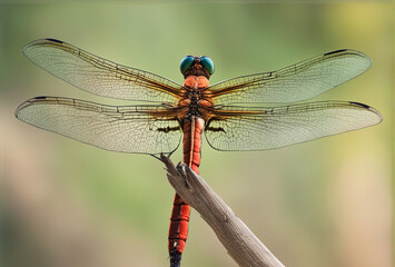dragonfly on a branch - Created with Generative AI Technology