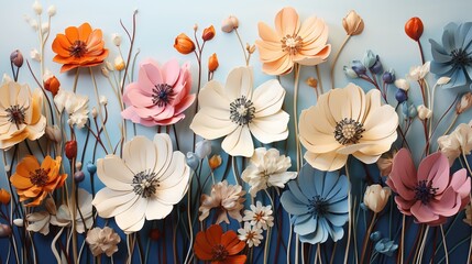  a bunch of flowers that are next to each other on a wall.  generative ai