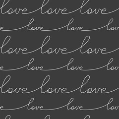 Fototapeta na wymiar Love hand writing vector. Line continuous seamless pattern. Slogan, quote, text, lettering, calligraphy, graphic design, print, banner, poster, Valentine’s Day card, brochure, wallpaper, background.