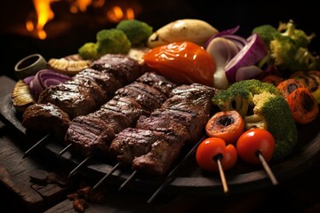 Grilled meat and assorted veggies. Generative AI