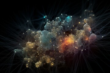An image of interconnected particles interacting. Generative AI