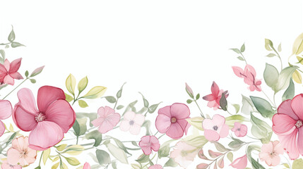 Watercolor floral border for cards and invitations - obrazy, fototapety, plakaty
