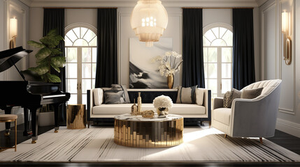 Luxurious hollywood regency living room design - obrazy, fototapety, plakaty