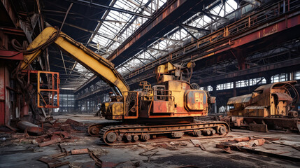 Fototapeta premium Industrial decay machinery inside warehouse 