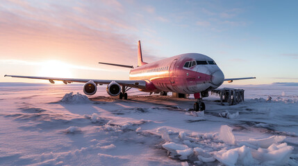 Fototapeta na wymiar Aircraft on arctic airstrip in winter snow