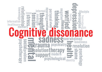Fototapeta premium Illustration in the form of a cloud of words related to Cognitive dissonance