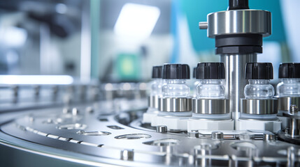 Pharmaceutical vial production machine close-up