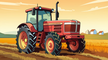 Tractor in a farm field illustration