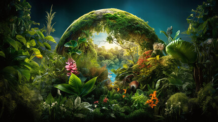 Earth with lush vegetation and plants to protect our planet's future - obrazy, fototapety, plakaty