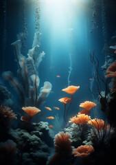 Marine Life Exploration: Encounter with Exotic Fishes, Corals & Echinoderms - Showcasing Underwater Photography and Oceanography. Generative AI.
