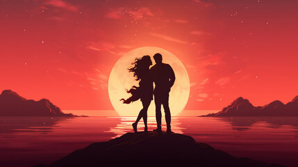 A dreamy illustration of a couple sharing a romantic moment 
