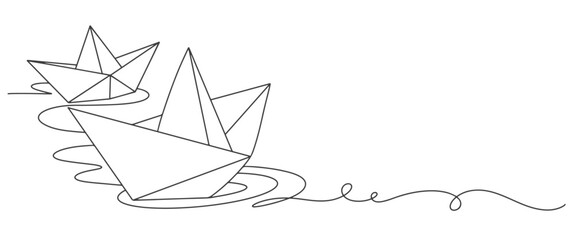 Paper boat line art vector illustration