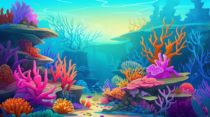 Fototapeta na wymiar Underwater coral reef with marine life illustration
