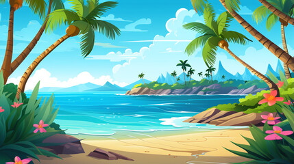 Fototapeta na wymiar Tropical island paradise illustration