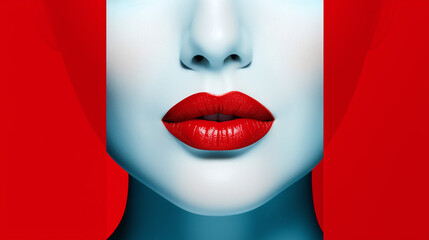 Studio red lips close up of a woman - obrazy, fototapety, plakaty