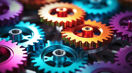 Colorful gears of knowledge close up