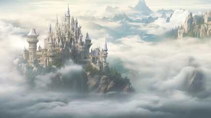 Fantasy landscape with castles in the clouds