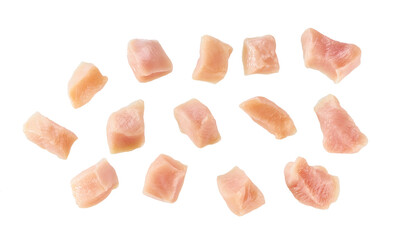 raw chicken fillet pieces isolated on white background, top view . Chicken meat with clipping path. © Igor Dudchak