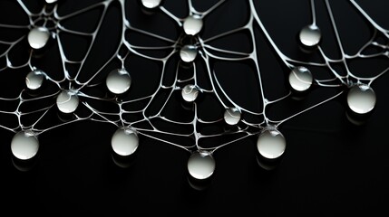  a bunch of white lights hanging from a wire on a black surface.  generative ai