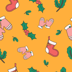Seamless pattern with elements in retro style. Christmas illustration