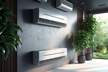 Use of various indoor units in a multisystem air conditioner. 3d rendering. Generative AI