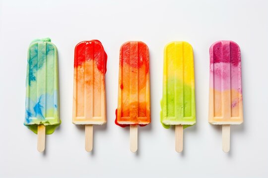A colorful popsicle on white background. Generative AI