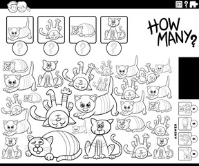 how many cartoon cats counting game coloring page