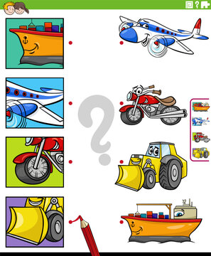 match vehicles and clippings educational game