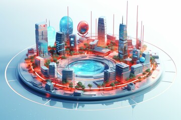 Digital land property in a metaverse platform or smart city concept - illustration rendering. Generative AI