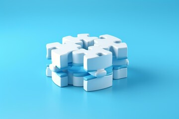 White puzzle on blue background. 3D illustration. Generative AI