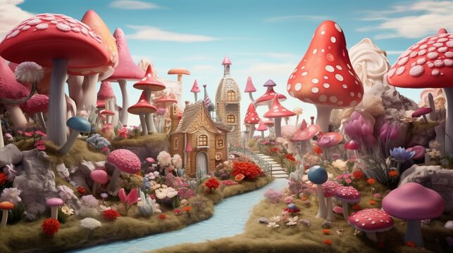 an image of a whimsical fairytale land where everything is edible