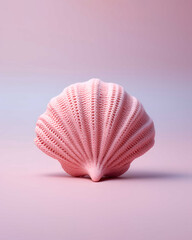 Fototapeta premium Pastel pink sea shell, creative, delicate knitted pattern, minimal, aesthetic summer holiday concept.