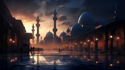 an image that evokes a sense of calm and elegance through the silhouette of Sultan Hassan's Mosque-Madrasa at twilight - obrazy, fototapety, plakaty