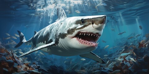Shark underwater close-up. Generative AI