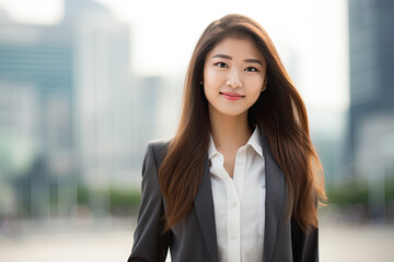 Portrait of a young confident Asian businesswoman standing outside