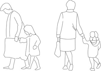 Vector sketch illustration design of parents taking children to school