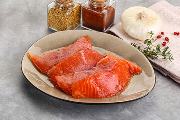 Salted raw salmon fillet appetizer