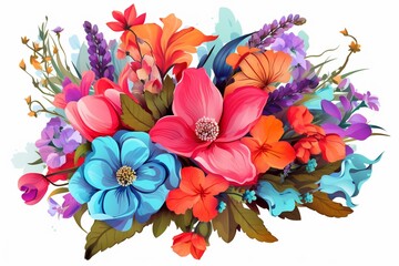 Colorful flower arrangement on transparent background. Generative AI