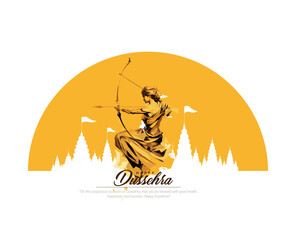 Happy Dussehra.Illustration of Lord Rama. Illustration of Bow and Arrow. - obrazy, fototapety, plakaty