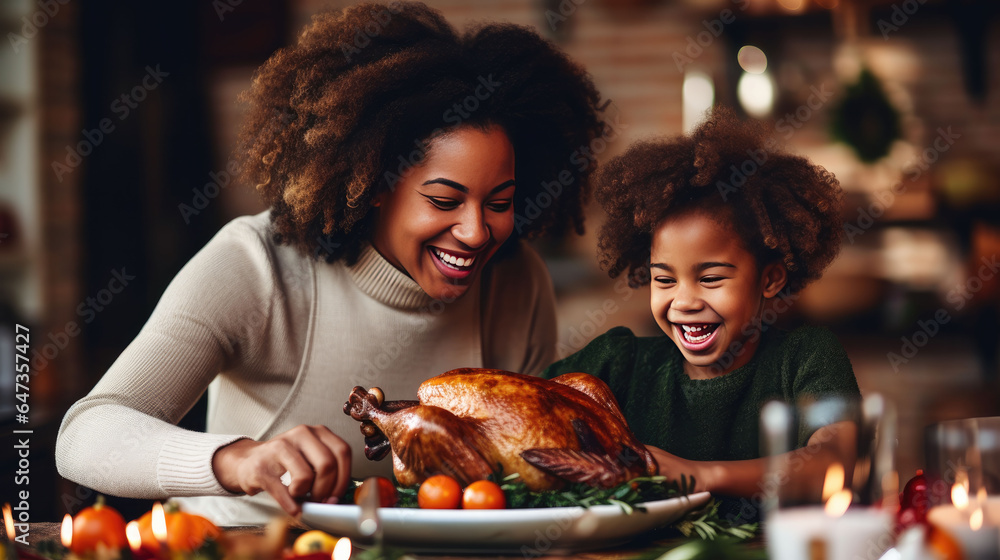 Wall mural Mom and daughter cooking together Generative AI